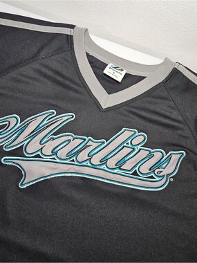 Marlins Teamwork Athletic Apparel Jersey Black Gray Size L